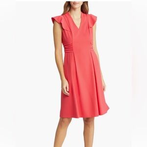 Tahari ASL Side Ruched Flutter Sleeve Dress